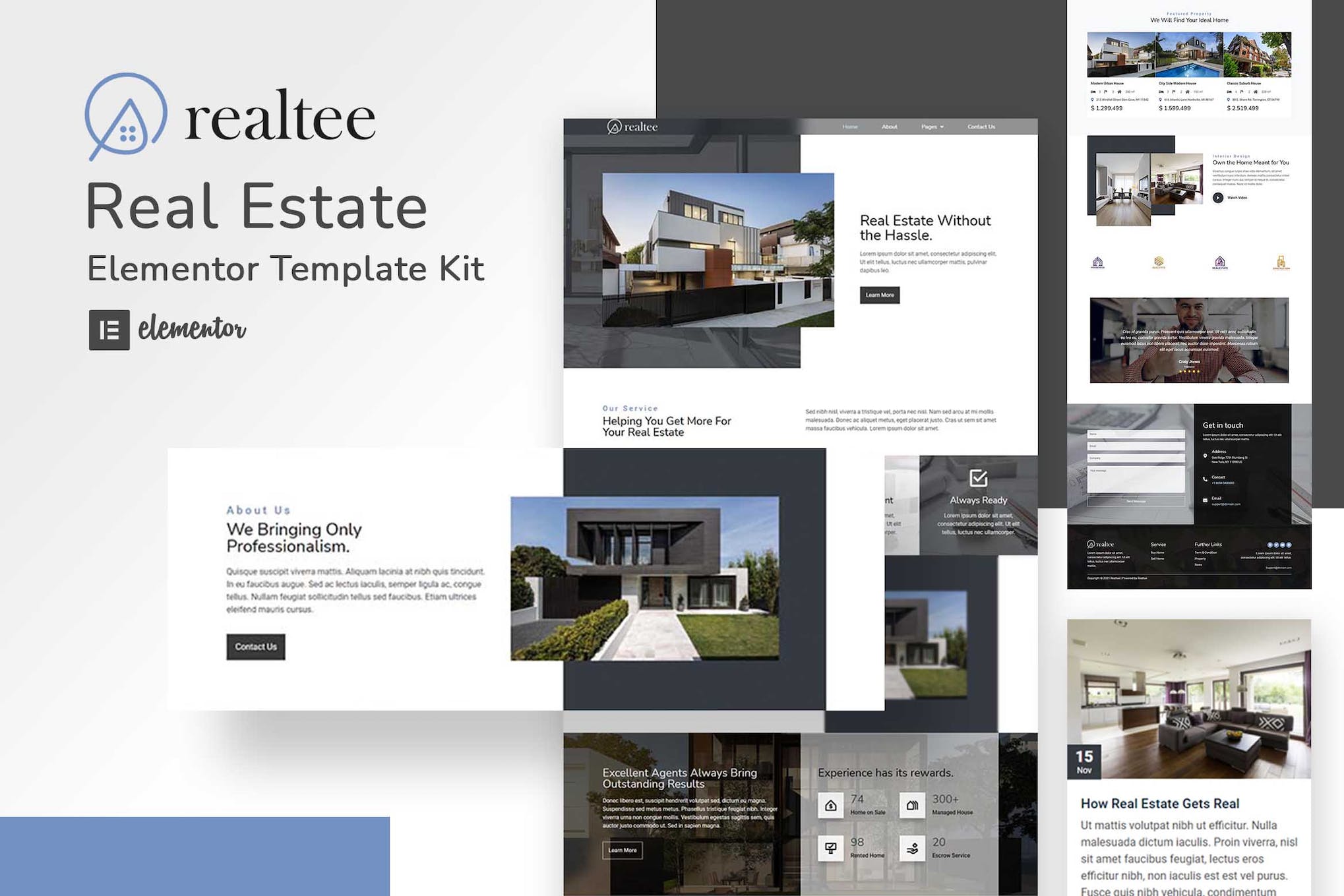 Realtee Real Estate Elementor Template Kit Download for Wordpress