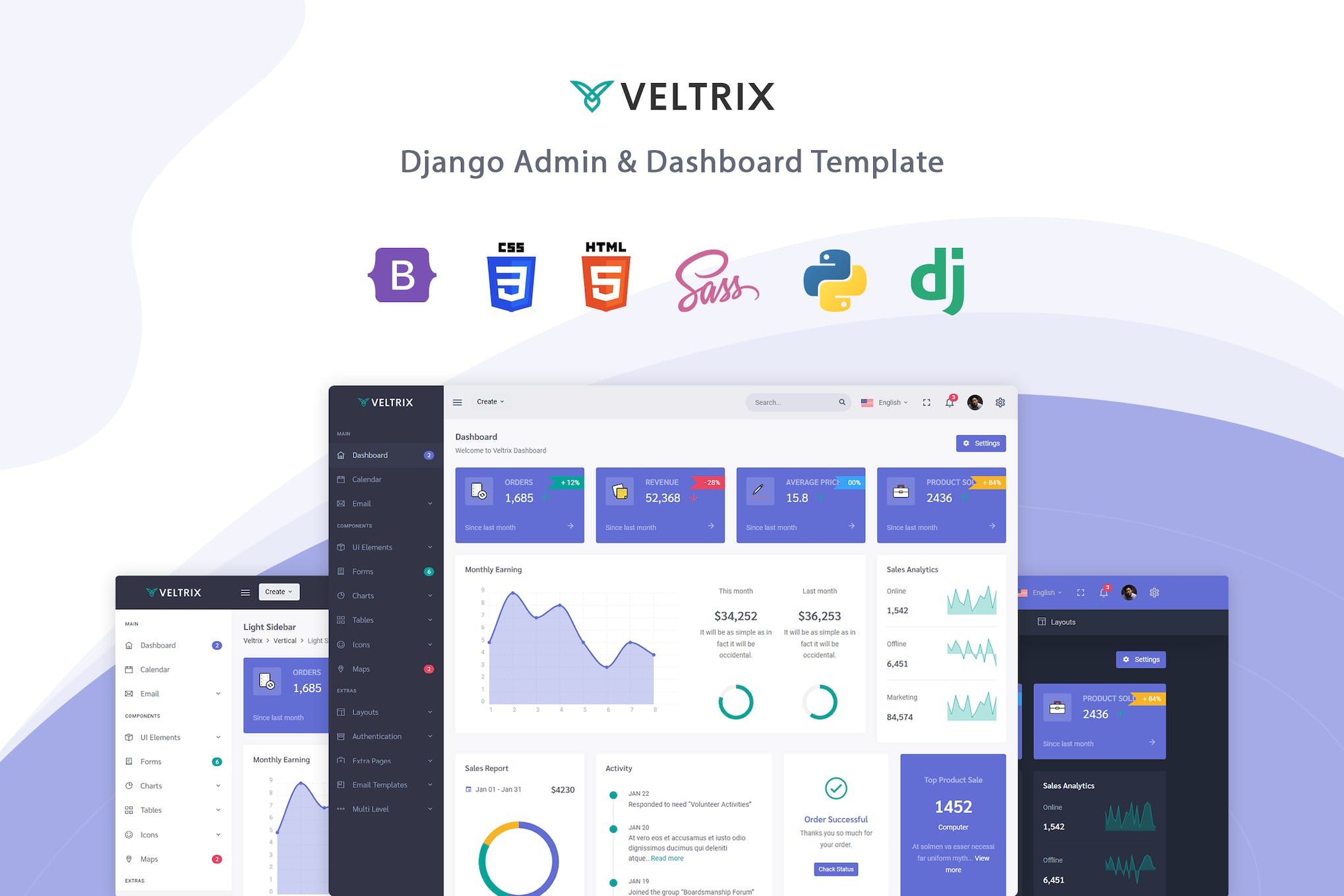 Veltrix - Django Admin & Dashboard Template- Download for Wordpress